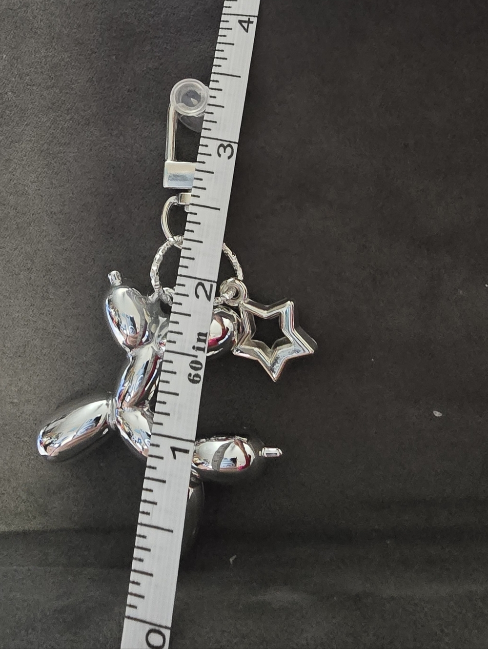 #2024 🧜‍♀NEW SILVER PUFFY BALLOON DOG PURSE CHARM with Star & 2 Hearts 3.25"x2" - Picture 3 of 14